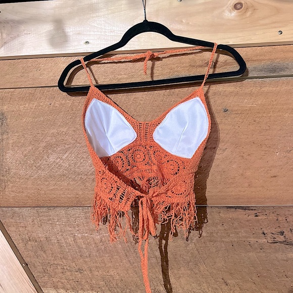 SHEIN CROTCHET TANK TOP CROPPED DISTRESSED ORANGE - Picture 8 of 8